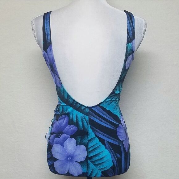 VINTAGE Robby Len Purple Plumbago Dress Swimsuit - Picture 9 of 13